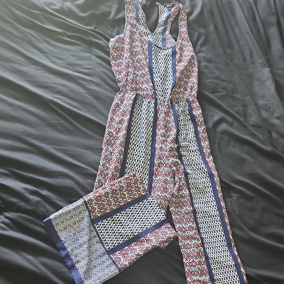 BeBop Pants - BeBop Sleeveless Printed Jumpsuit in Red, Navy & White